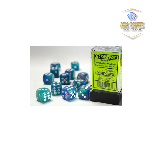 Chessex: Festive Waterlily/white 16mm d6 Dice Block (12 dice)