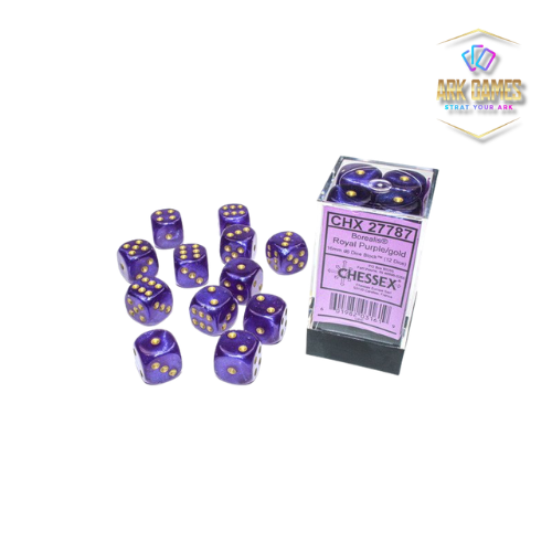 Chessex: Borealis Royal Purple/gold Luminary 16mm d6 Dice Block (12 dice)