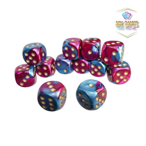 Chessex: Gemini Purple-Teal/gold 16mm d6 Dice Block (12 dice)